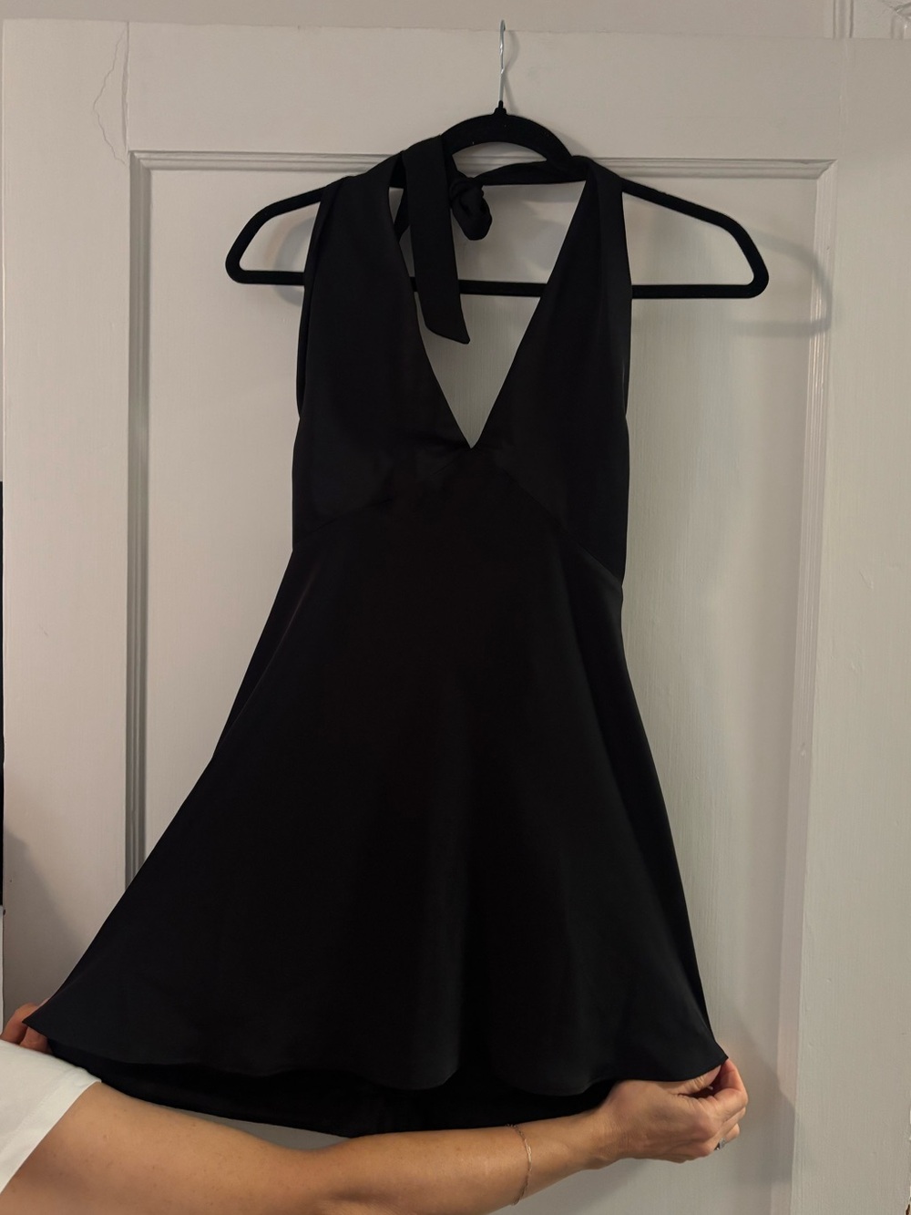 Aritzia Black Satin Halter V-Neck Mini Dress - Nightscape